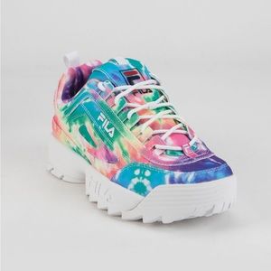 FILA Women's The Disruptor 2 Tie Dye sneaker, Multi/White/White, size women’s 8